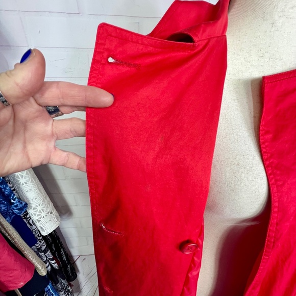 🍎|•LONDON FOG•| Candy Apple Red Vintage Trench Coat Size 8 - Picture 12 of 14